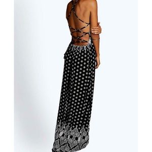 Poppi Print Maxi Dress w/ Strappy Tie Back